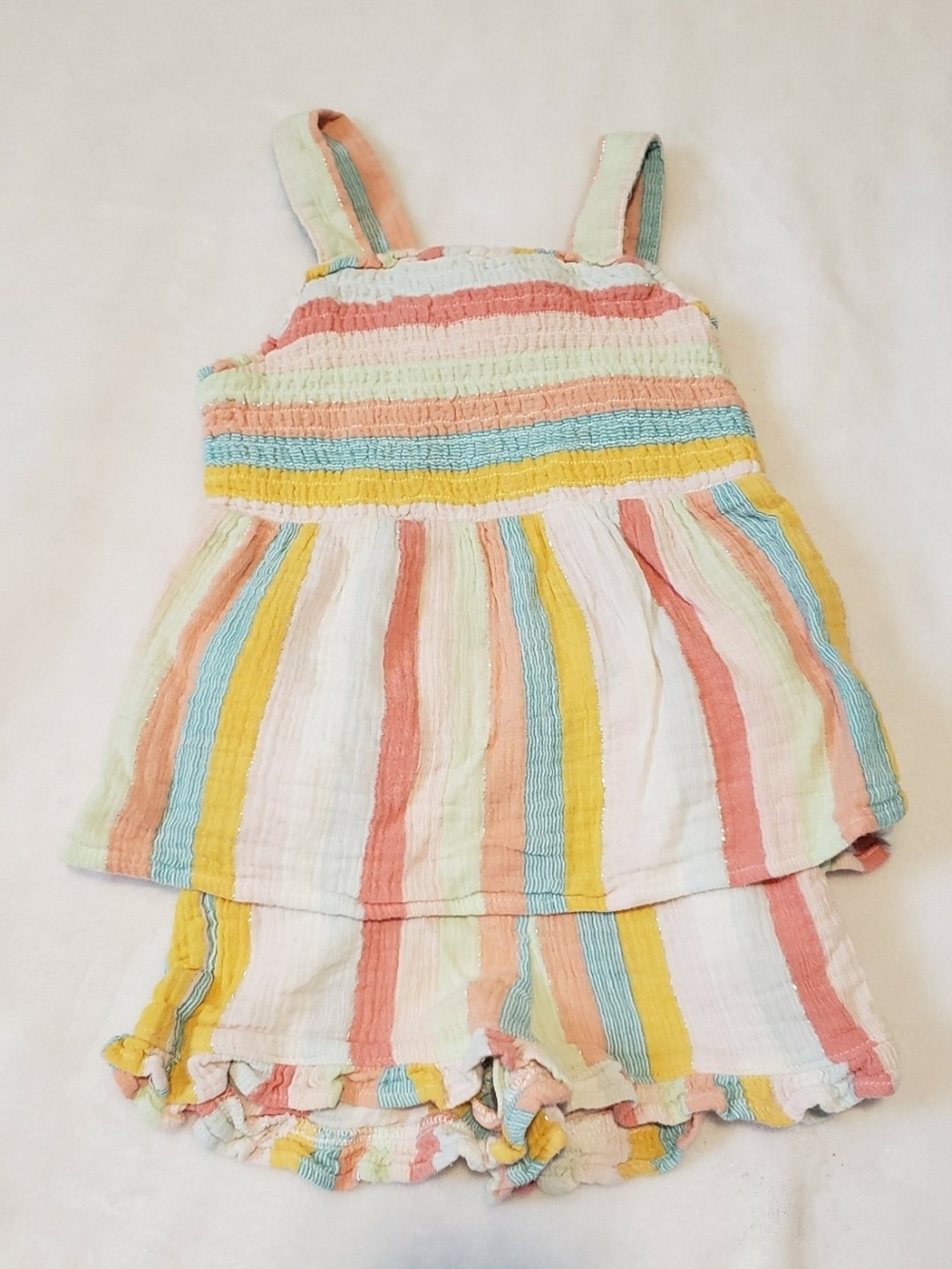 Cat & Jack Pastel Striped Smocked Tank Romper